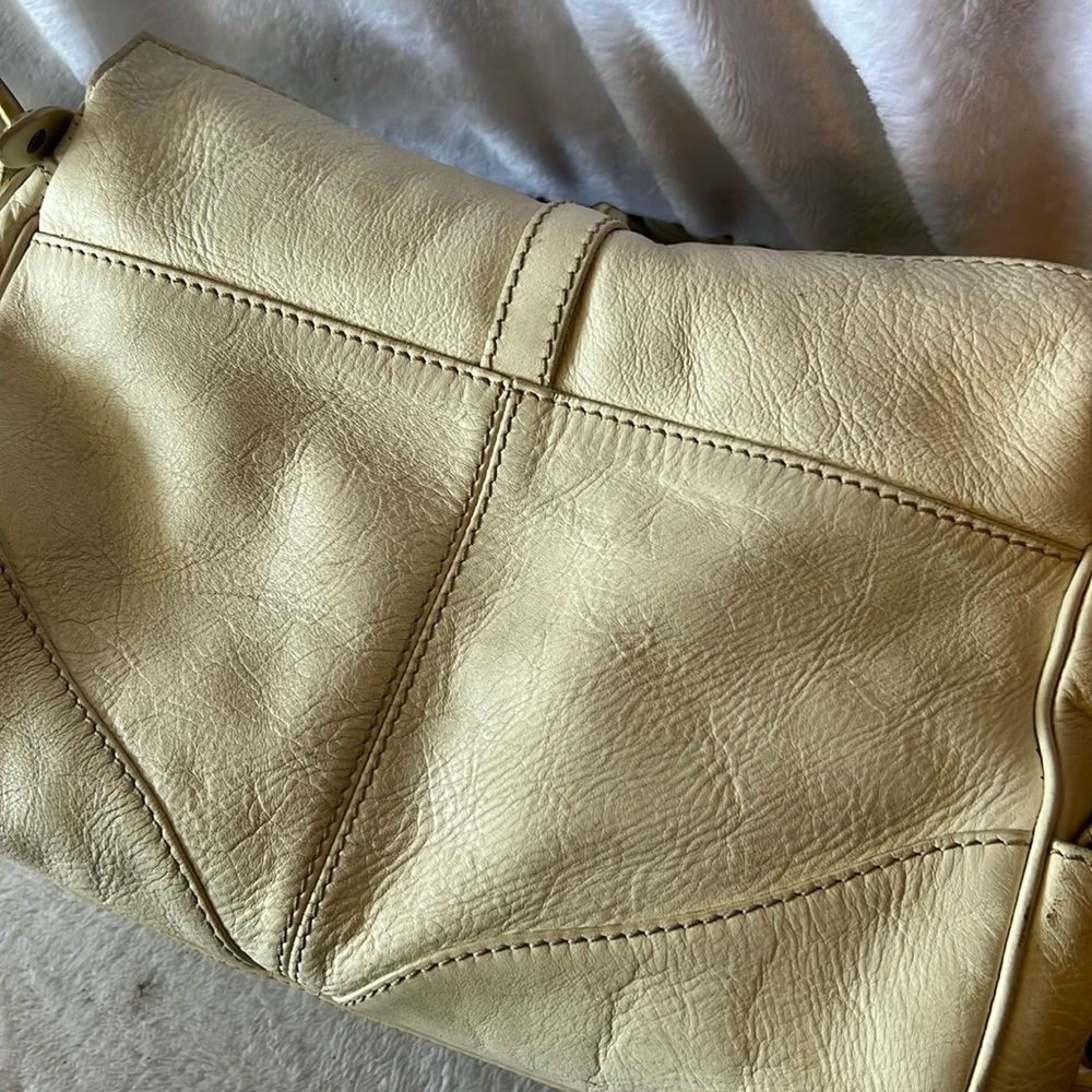 Cream Leather Shoulder Bag with Brass Hardware - Picture 6 of 16